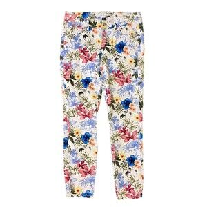 Tommy Bahama Skinny Ankle Pants Womens 6 White Floral Tropical Stretch Denim